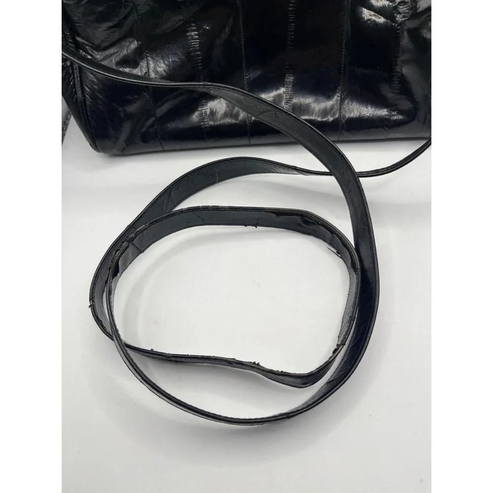SLNCO Genuine Eel‎ Skin Shoulder Bag Black Zipper Pockets Made in Korea